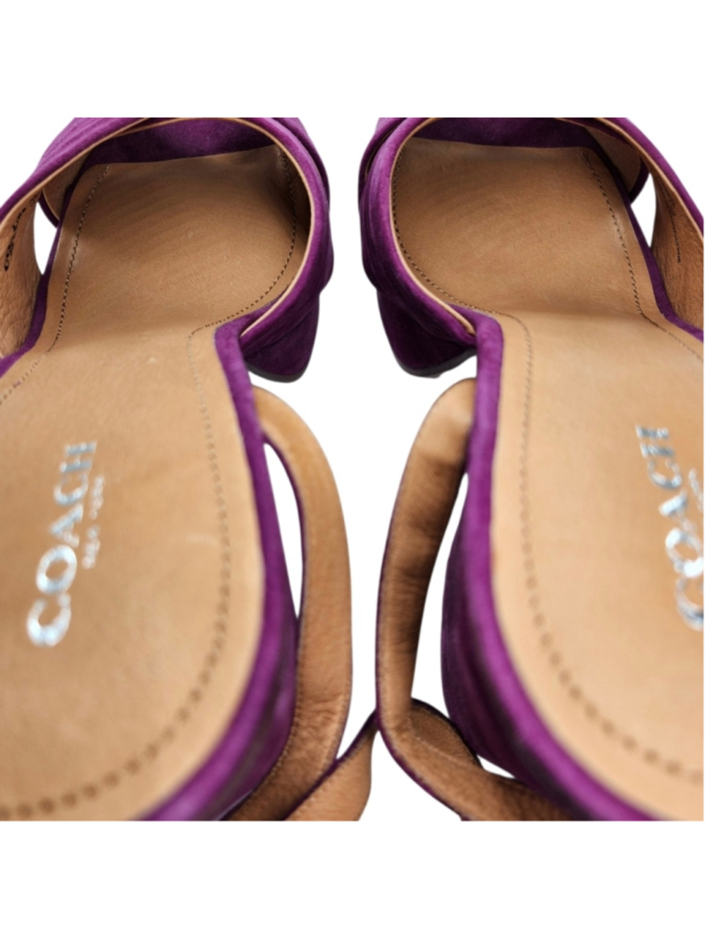 Coach Nikeeta Plum Purple Suede Ankle Wrap Block High Heel Platform Sandals - Picture 9 of 13